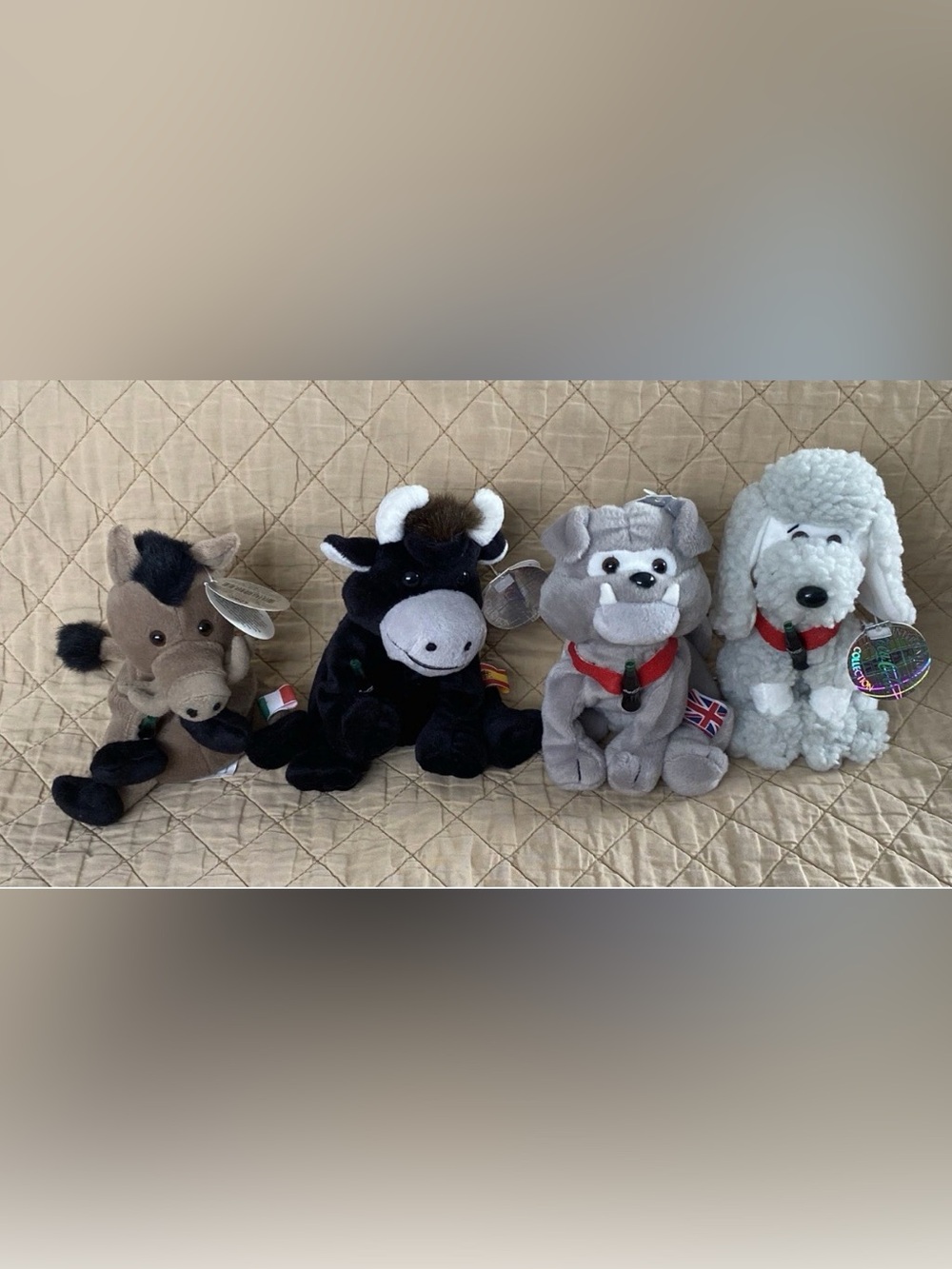 Retired Vintage Coca Cola Set Of 4 Plush-France, England, Spain, Italy